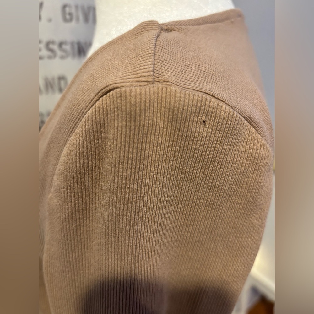 Zara Tan Long Sleeve Women's Square Neck Ribbed Crop Top L - Picture 4 of 12